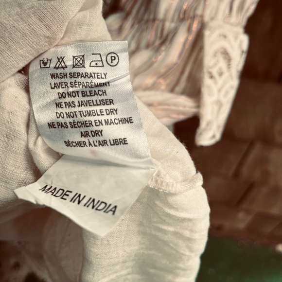 Chloe Laetitia Paris L Peasant Striped Gauze Romper Lace  Crochet Off Shoulder - Picture 8 of 16